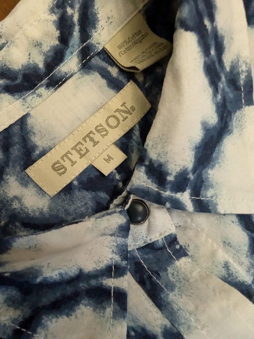 Stetson Blue Tie-Dye Pearl Snap Ladies Blouse - Picture 3 of 6